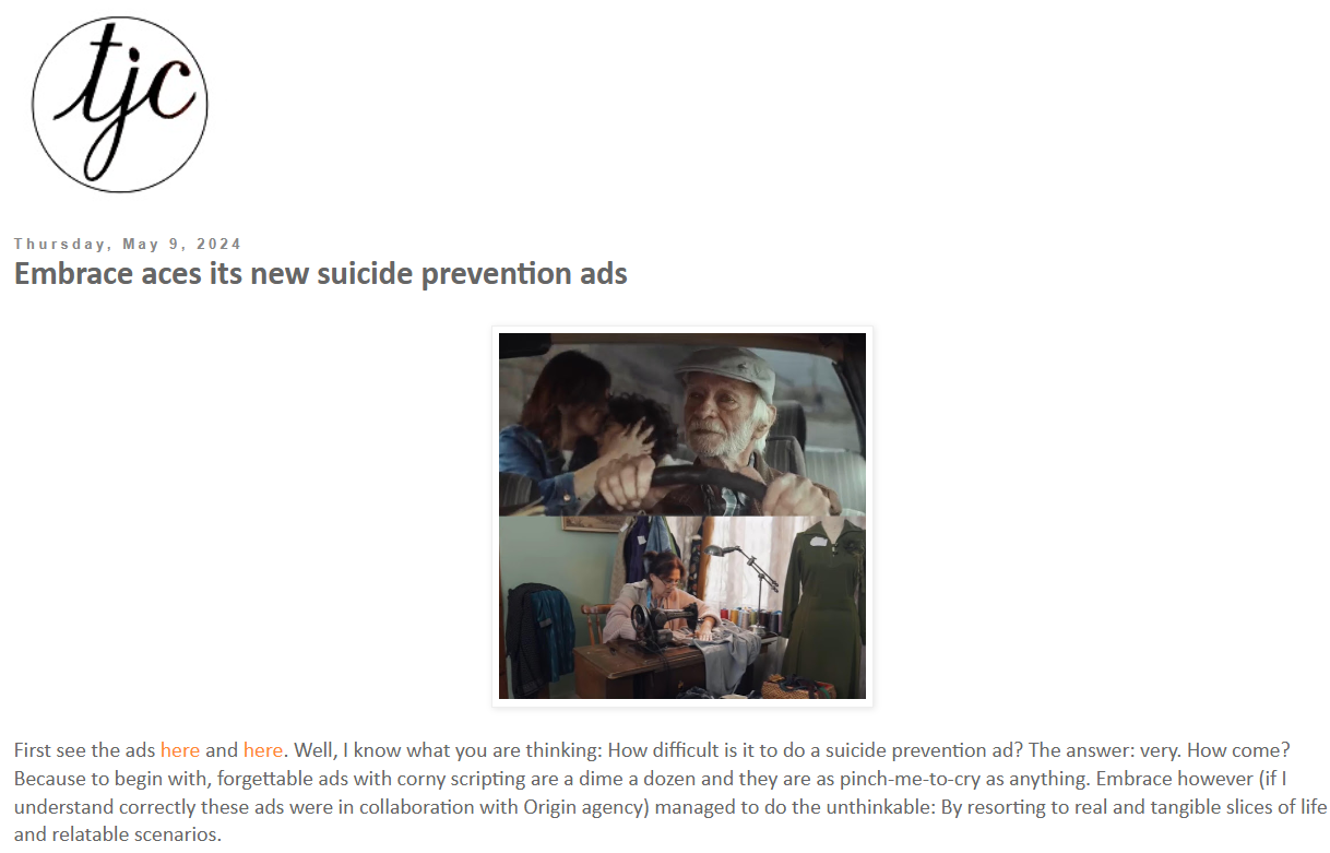 Embrace aces its new suicide prevention ads